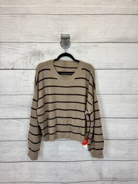 Cider Plus Size Tan & Brown Knit Striped Crop Sweater Size 4XL